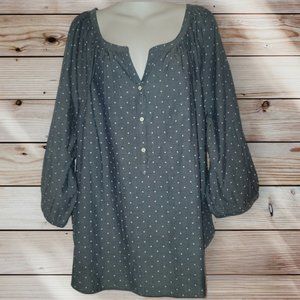 OLD NAVY - Plus Size - XXL - Gray-Blue Polka Dot Long Sleeve Top Blouse